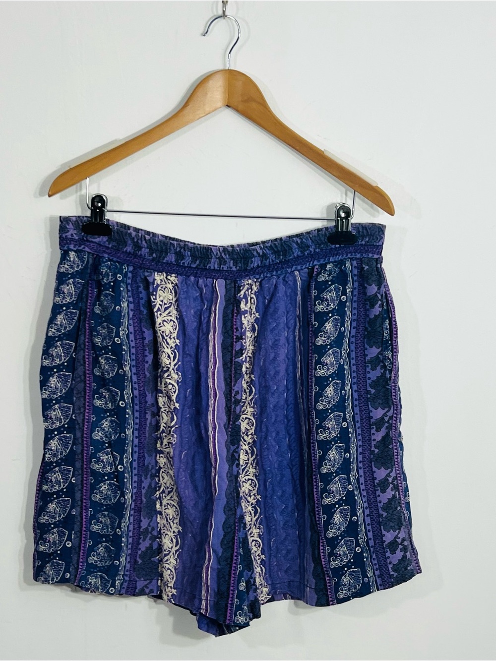 Soft Wear Purple Bohemian Printed Lounge Shorts Mixed Vertical Border Pattern